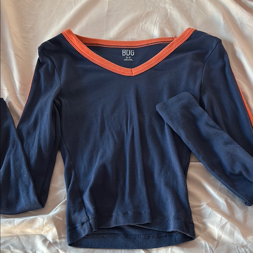 Urban Outfitters BDG Navy Long Sleeve Tee with Orange Trim